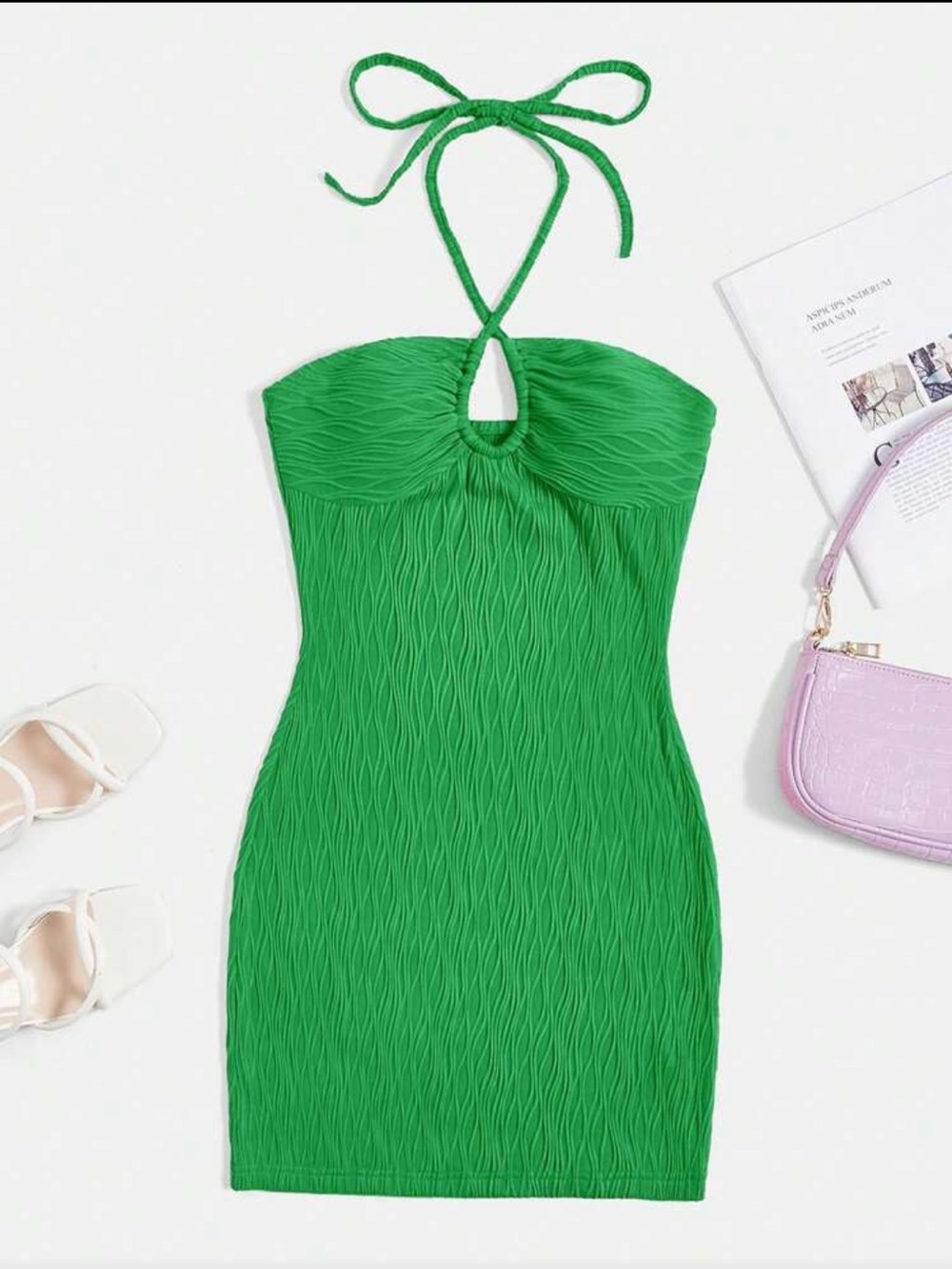 Green Bodycon Halter Neck Mini Dress
